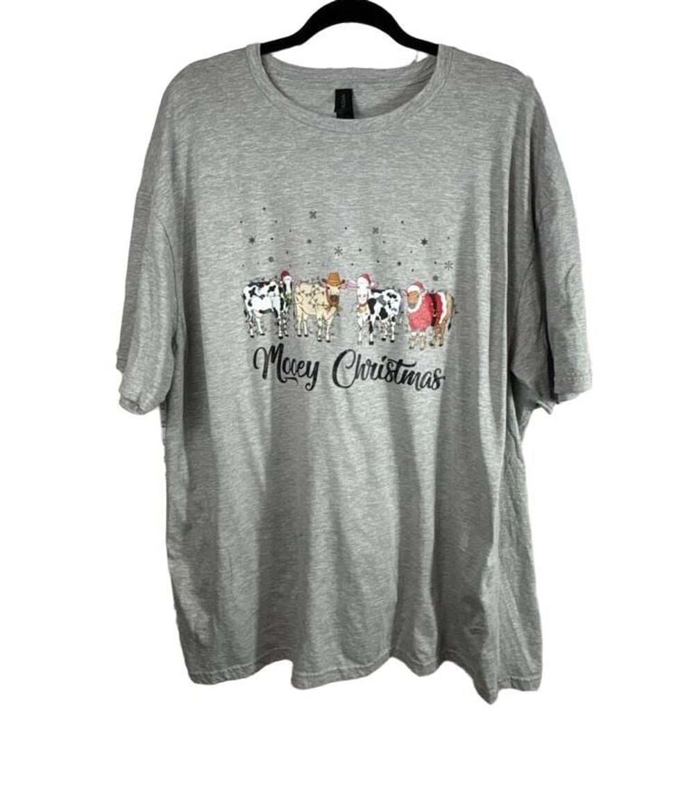 Gildan Mooey Christmas Cow T-Shirt Size 2XL Heather Gray
